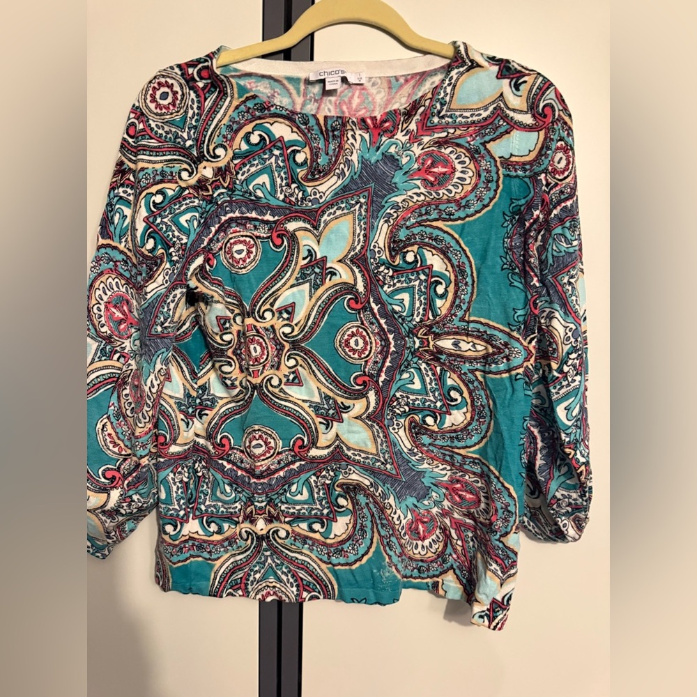 Chico's Teal and Red Paisley Blouse